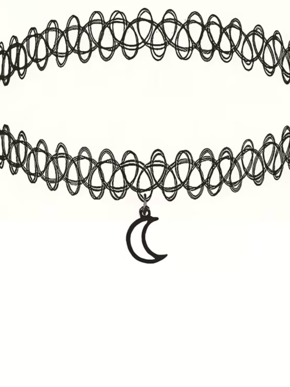 Black Moon Charm Stretch Tattoo Choker Necklace